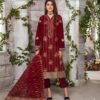 Elegant Maroon Embroidered Cotton 3 Piece Suit 